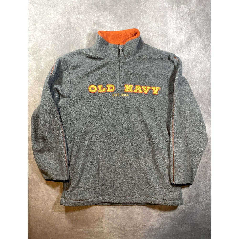Vintage Old Navy Fleece Quarter Zip Pullover Gray‎ Size XL Spell Out y2k